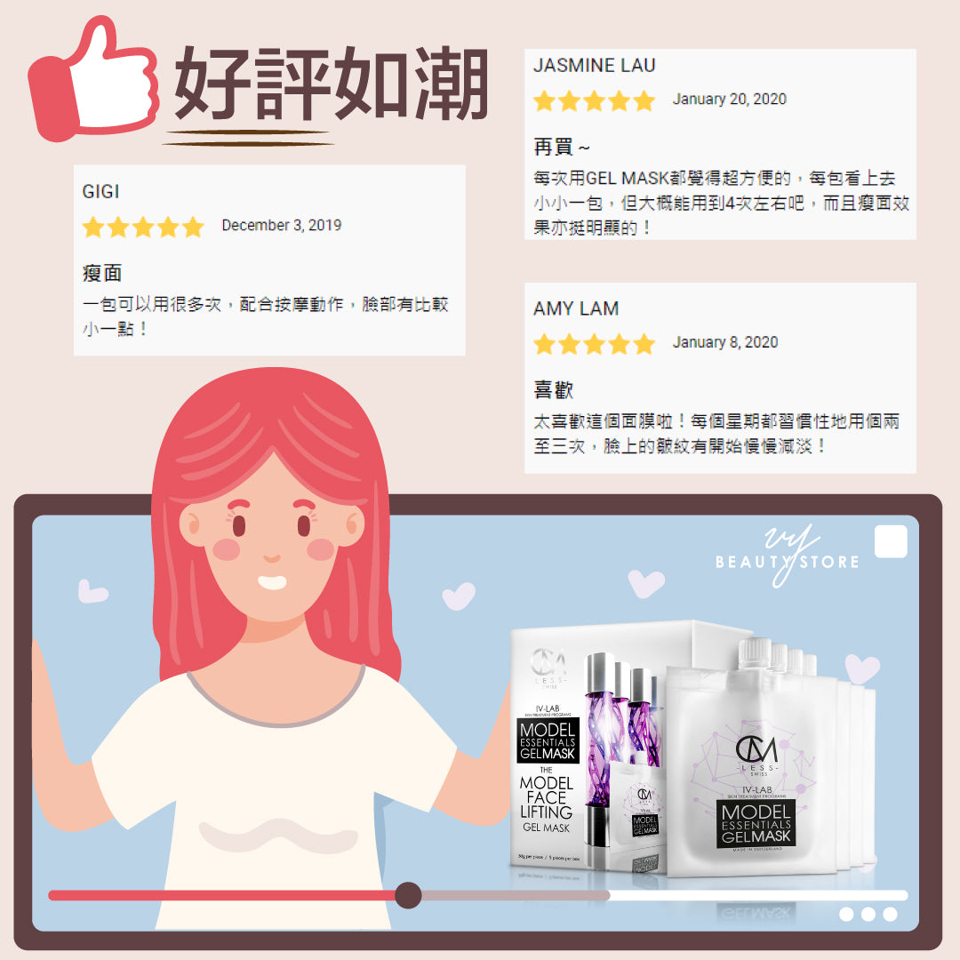 #好评如潮!😍 今天带大家看看CM LESS #瘦面提升水凝面膜 的真实好评!